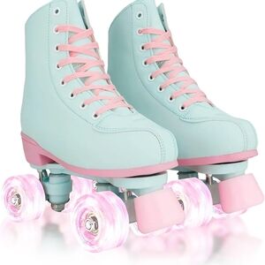 NIB - Kids Mint and Pink Roller Skates with Light-Up Wheels